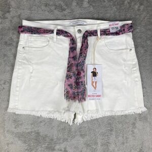 Celebrity Pink White Denim Shorts with Butterfly Scarf Belt Size 17/33‎